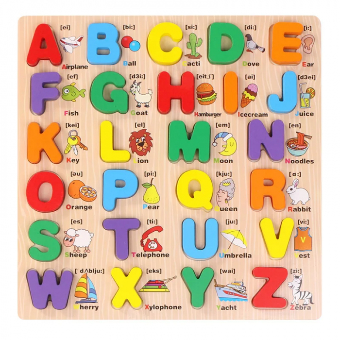 Puzzle Alfabet din Lemn - Joc Educativ cu Litere Mari 3D si Cuvinte in Engleza [1]