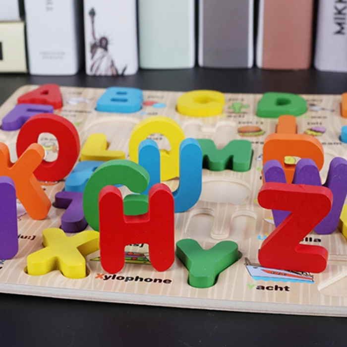 Puzzle Alfabet din Lemn - Joc Educativ cu Litere Mari 3D si Cuvinte in Engleza [3]