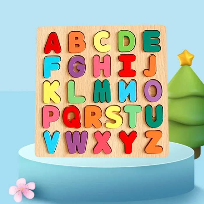 Puzzle Alfabet din Lemn – Joc Educativ cu Litere Mari Colorate pentru Copii [4]