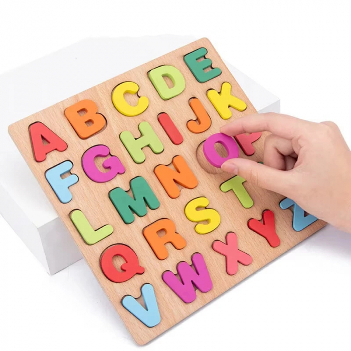 Puzzle Alfabet din Lemn – Joc Educativ cu Litere Mari Colorate pentru Copii [3]