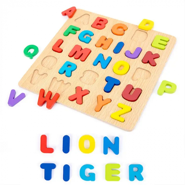 Puzzle Alfabet din Lemn – Joc Educativ cu Litere Mari Colorate pentru Copii [2]