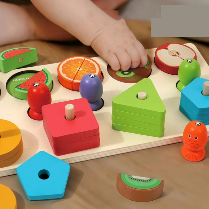 Puzzle din lemn cu fructe si forme geometrice [2]
