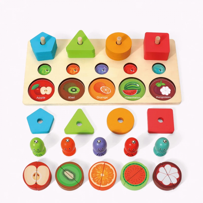Puzzle din lemn cu fructe si forme geometrice [6]