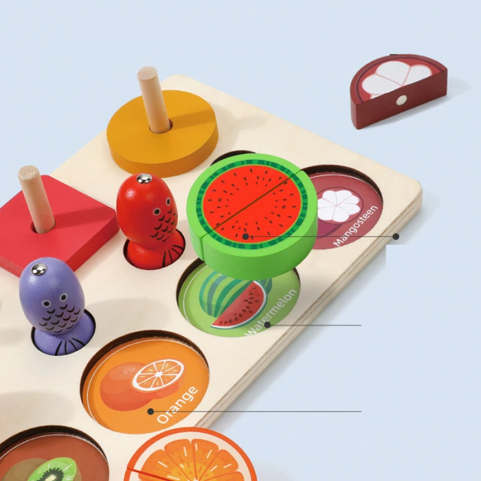Puzzle din lemn cu fructe si forme geometrice [5]
