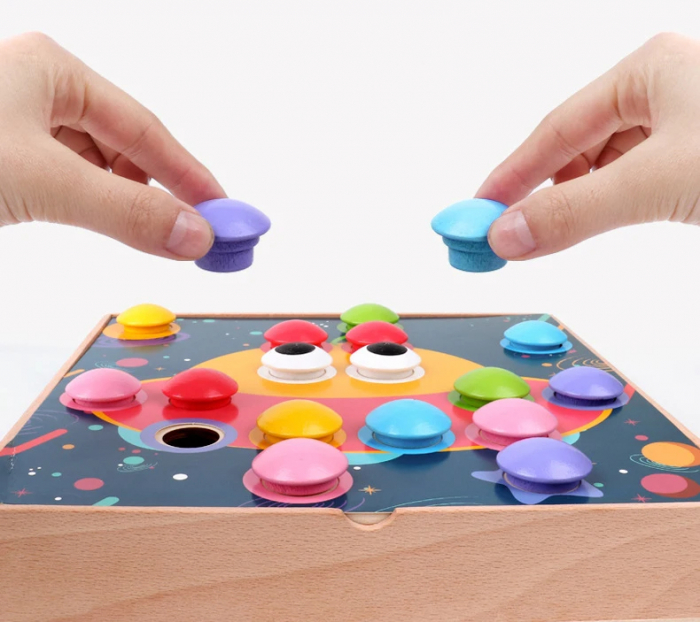 Puzzle educativ din lemn cu butoane colorate - Dezvoltare motrica si creativa [5]