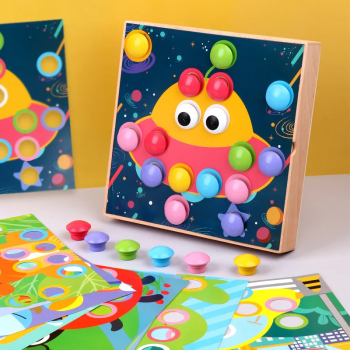 Puzzle educativ din lemn cu butoane colorate - Dezvoltare motrica si creativa [4]