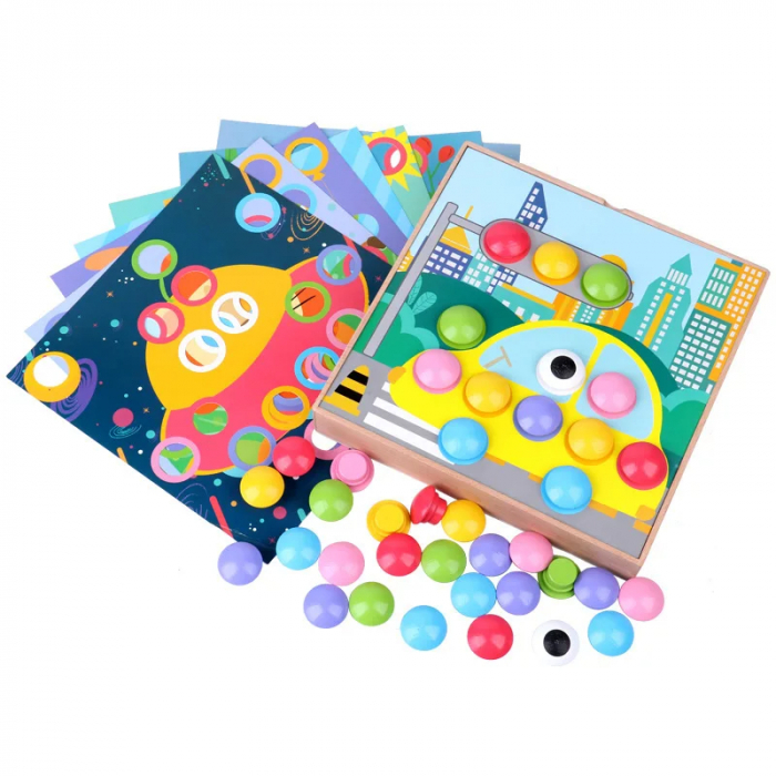 Puzzle educativ din lemn cu butoane colorate - Dezvoltare motrica si creativa [3]
