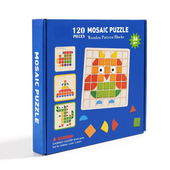 Puzzle Mozaic din Lemn – Joc Educativ de Logica si Creativitate cu 120 Piese pentru Copii 3+ [4]
