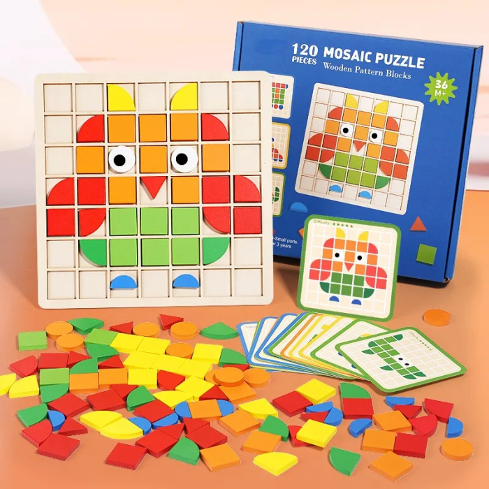 Puzzle Mozaic din Lemn – Joc Educativ de Logica si Creativitate cu 120 Piese pentru Copii 3+ [5]