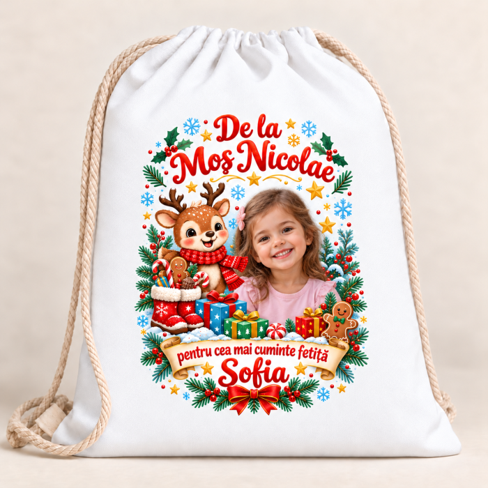 Saculet de Mos Nicolae personalizat cu poza si numele copilului [2]
