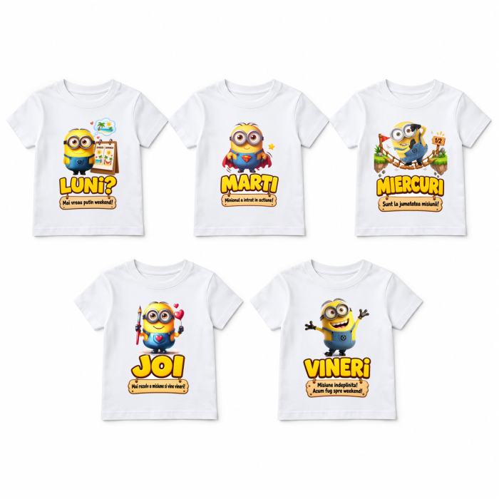 Set 5 tricouri Minioni – Luni-Vineri, cu mesaje haioase [2]