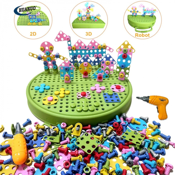 Set constructie 3D copii cu surubelnita electrica si cutie depozitare tip dinozaur – 211 piese [5]