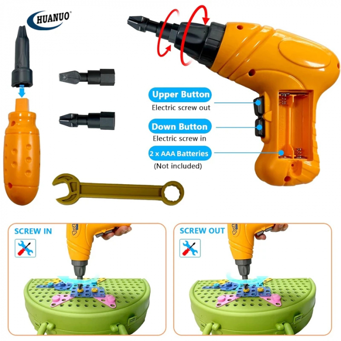 Set constructie 3D copii cu surubelnita electrica si cutie depozitare tip dinozaur – 211 piese [3]