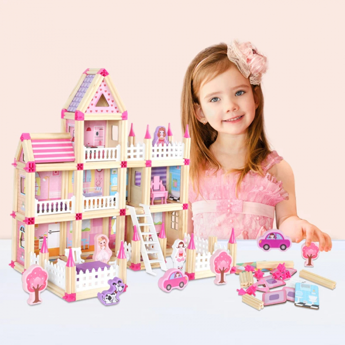 Set Constructie Casa Printeselor din Lemn - Castel cu 298 Piese [1]