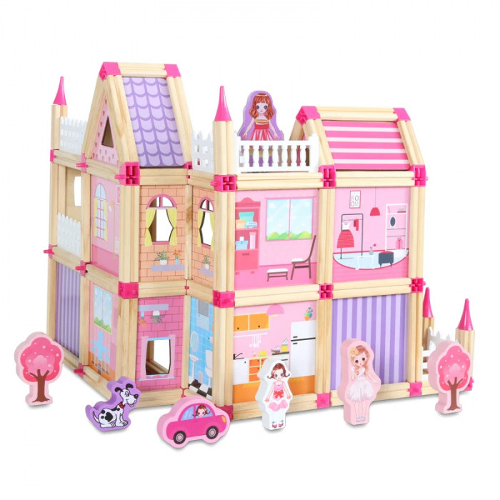 Set Constructie Casa Printeselor din Lemn - Castel cu 298 Piese [6]