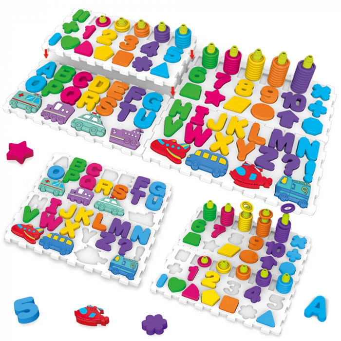 Set educativ 4-in-1: Puzzle interactiv cu litere, cifre, forme-177 piese [2]
