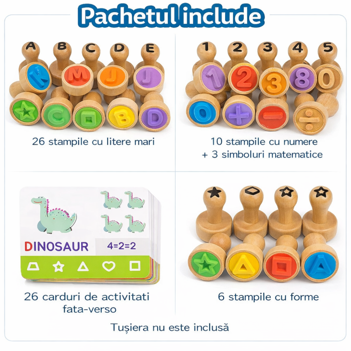 Set Educativ cu Stampile din Lemn – Alfabet, Numere si Forme pentru Copii 3+ [2]