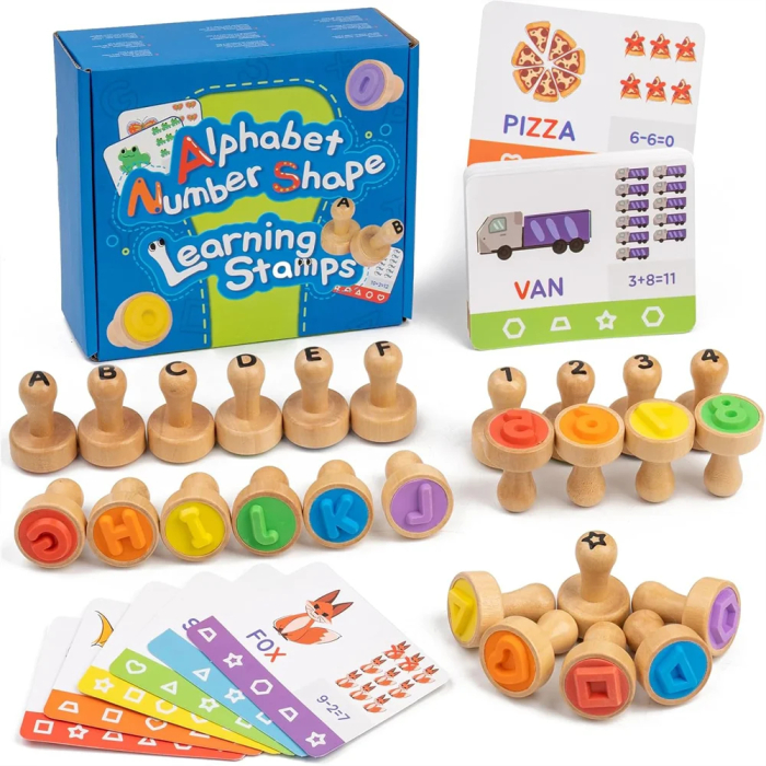 Set Educativ cu Stampile din Lemn – Alfabet, Numere si Forme pentru Copii 3+ [3]