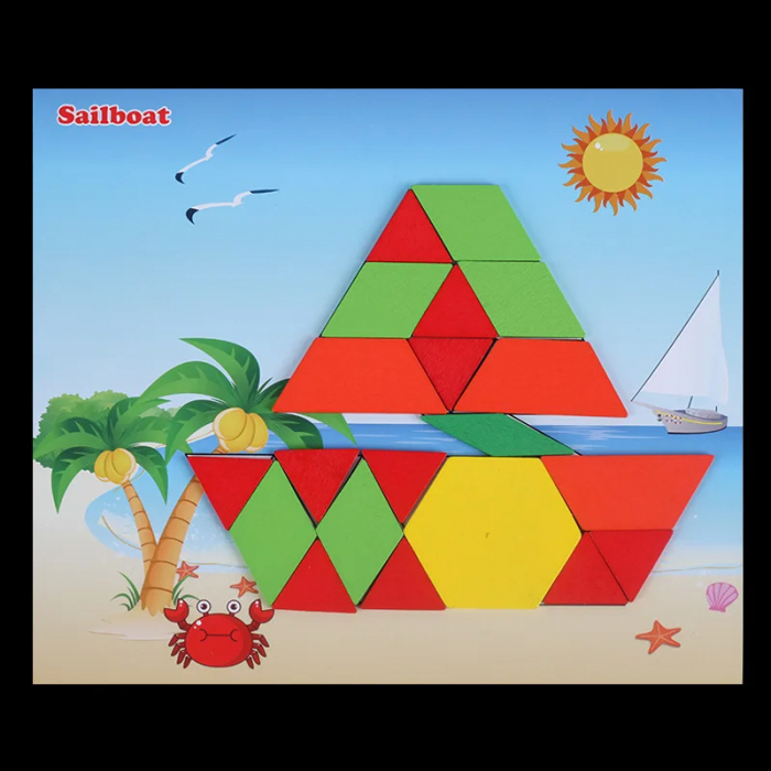Set Educativ Puzzle din Lemn tip Tangram - Forme Geometrice si Creativitate, 250 Piese [8]