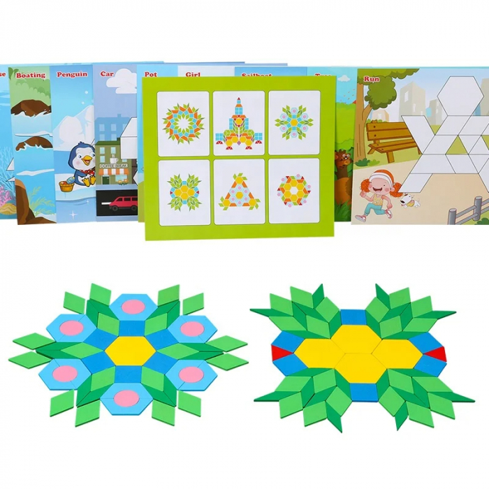 Set Educativ Puzzle din Lemn tip Tangram - Forme Geometrice si Creativitate, 250 Piese [6]
