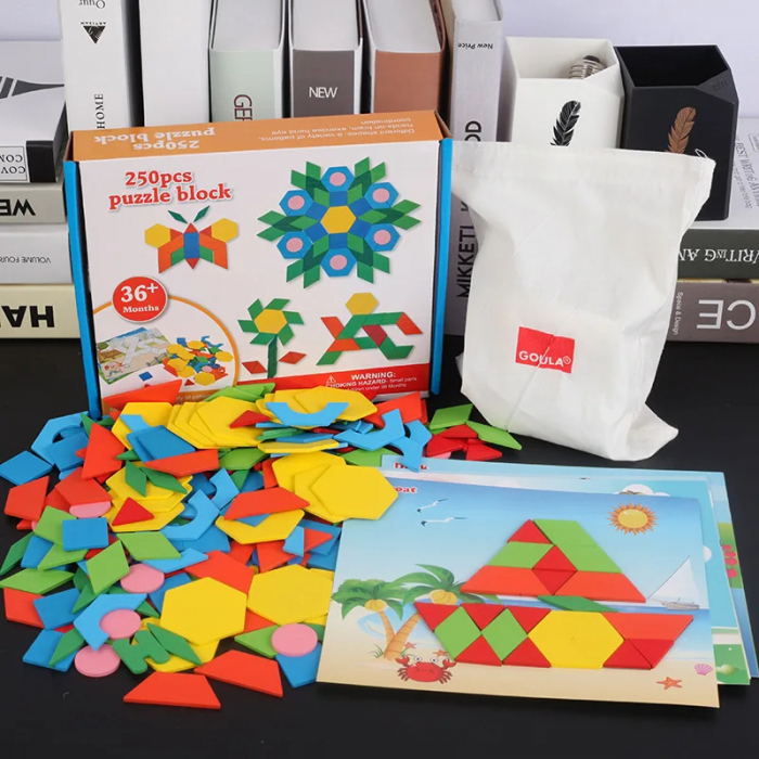 Set Educativ Puzzle din Lemn tip Tangram - Forme Geometrice si Creativitate, 250 Piese [4]