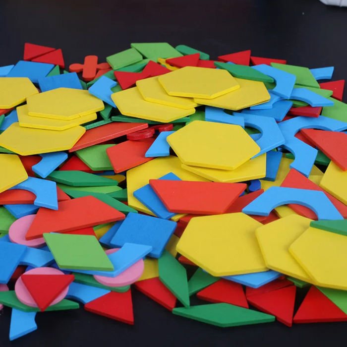 Set Educativ Puzzle din Lemn tip Tangram - Forme Geometrice si Creativitate, 250 Piese [9]