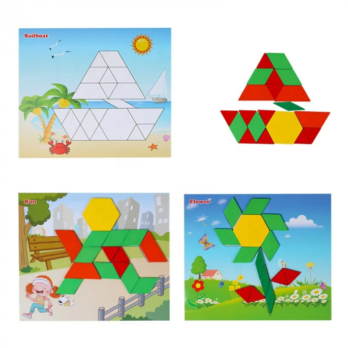Set Educativ Puzzle din Lemn tip Tangram - Forme Geometrice si Creativitate, 250 Piese [3]
