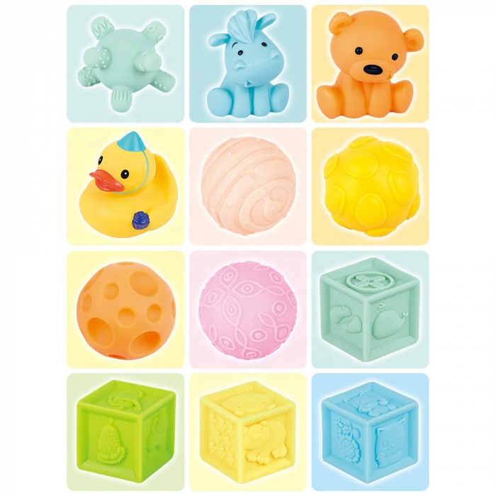 Set Jucarii de Baie pentru Bebelusi - 12 Piese: Cuburi, Bile si Figurine Animale 6 luni+ [4]