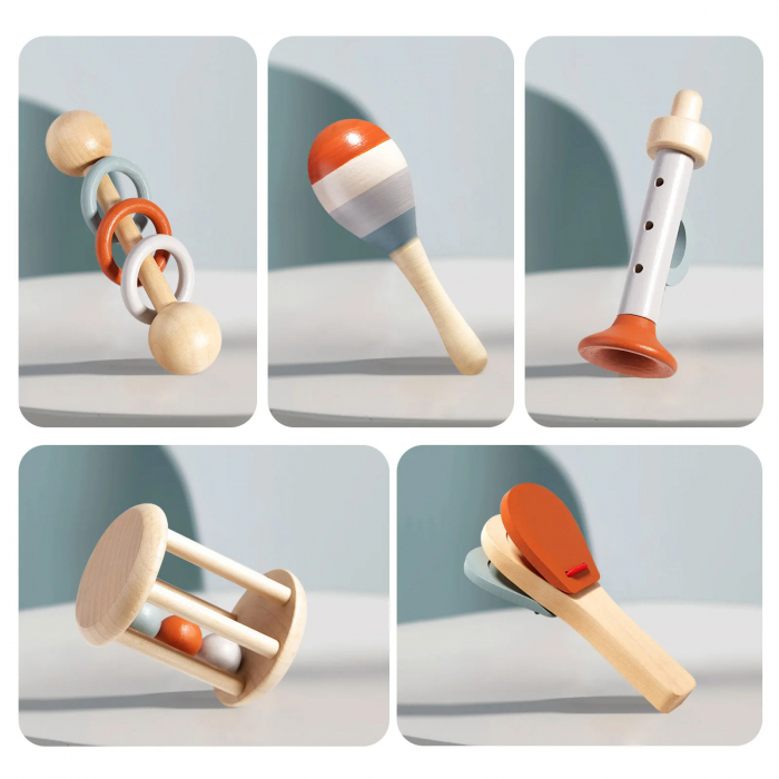 Set Jucarii Muzicale din Lemn pentru Bebelusi – 5 Piese Educative [5]