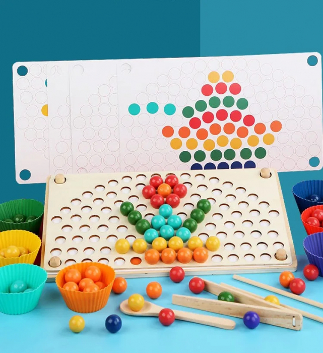 Set Montessori - Joc Educativ cu Bile Colorate si Planse Model Rainbow [3]