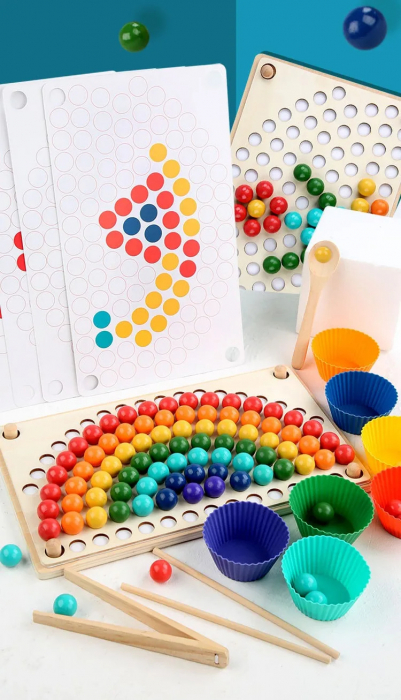 Set Montessori - Joc Educativ cu Bile Colorate si Planse Model Rainbow [6]