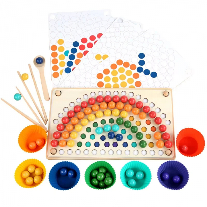 Set Montessori - Joc Educativ cu Bile Colorate si Planse Model Rainbow [8]