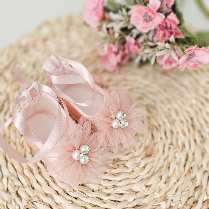 Set Pantofi botez pentru fetite Roz Pudra + Bentita [3]