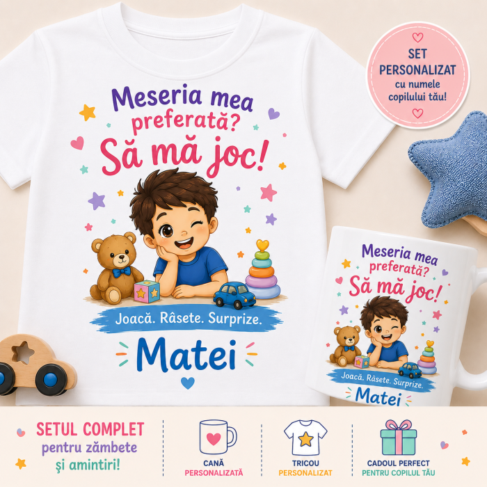 Set personalizat cu nume pentru Baieti – Cana + Tricou- Meseria mea preferata [2]