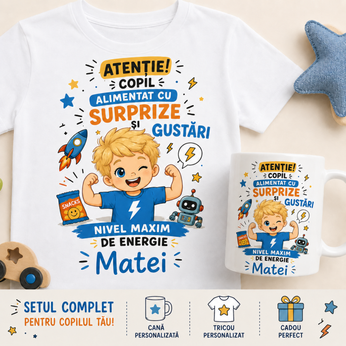 Set personalizat cu nume pentru Baieti – Cana + Tricou [2]
