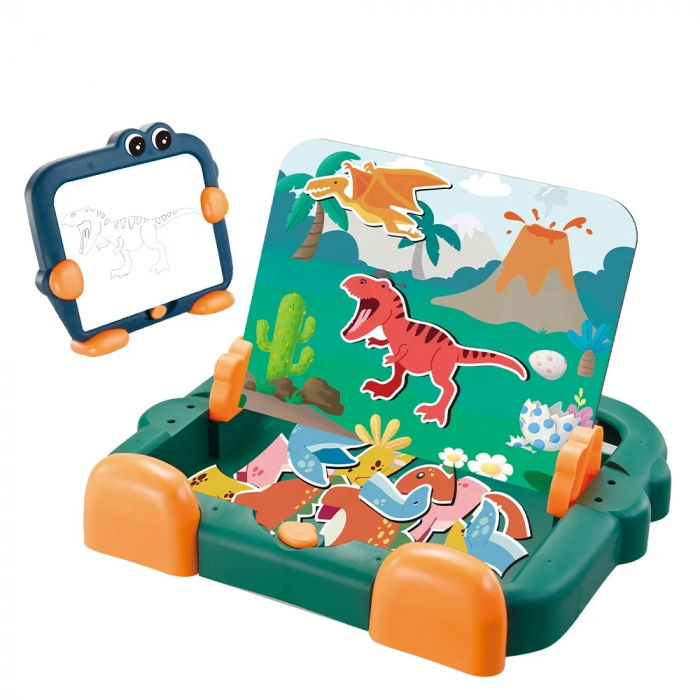 Tabla de Desen Magnetica 2 in 1 - Puzzle si Whiteboard cu Dinozauri [1]