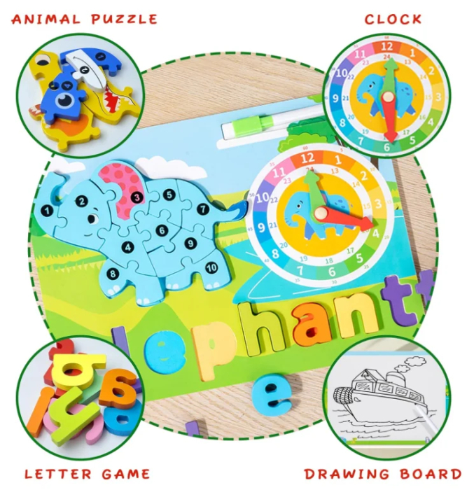 Tabla Educativa 3 in 1: Puzzle, Ceas si Litere pentru Copii [4]