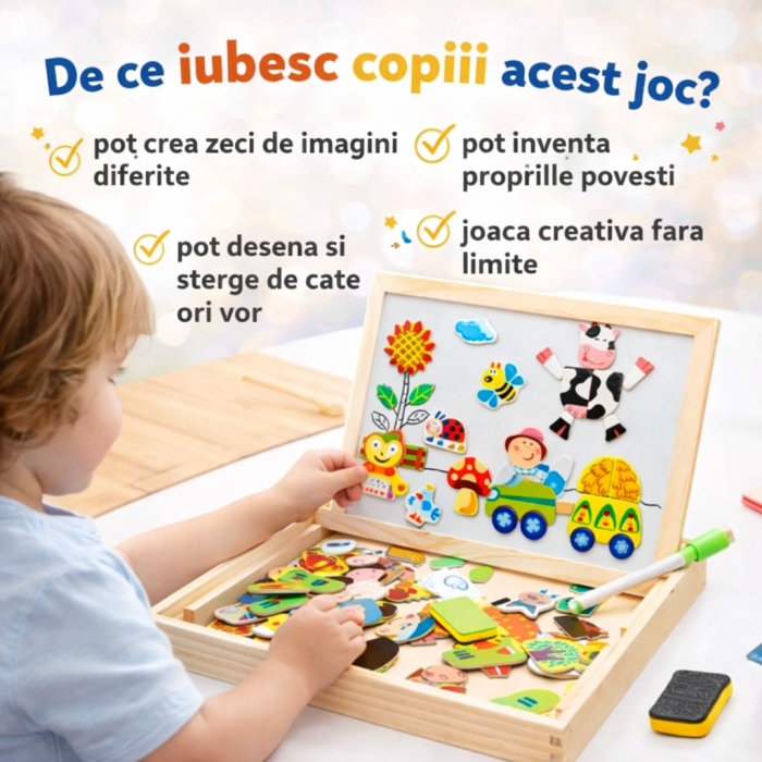 Tabla Magnetica Creativa din Lemn pentru Copii 3+ [6]