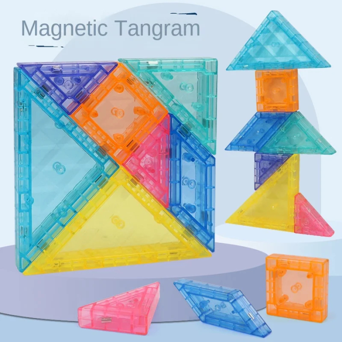 Tangram Magnetic 3D pentru Copii 3+ – Puzzle de Constructie cu Piese Magnetice Colorate [5]