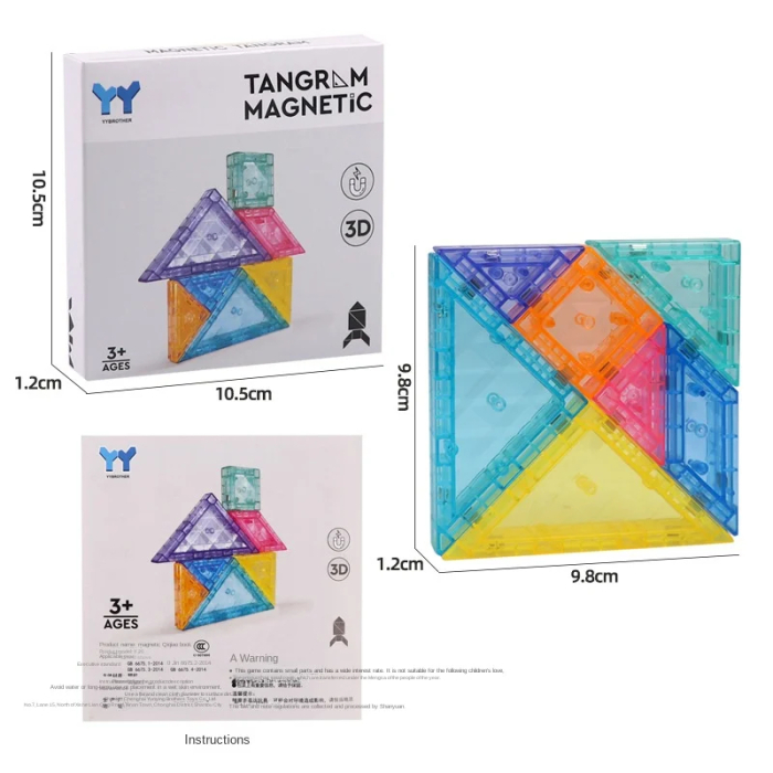 Tangram Magnetic 3D pentru Copii 3+ – Puzzle de Constructie cu Piese Magnetice Colorate [3]