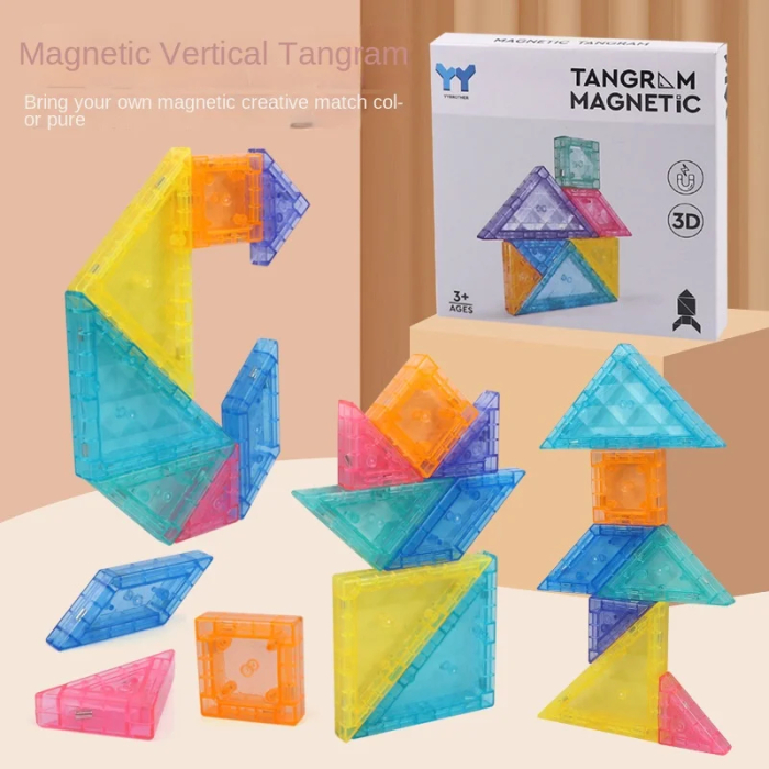 Tangram Magnetic 3D pentru Copii 3+ – Puzzle de Constructie cu Piese Magnetice Colorate [4]