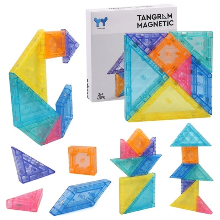 Tangram Magnetic 3D pentru Copii 3+ – Puzzle de Constructie cu Piese Magnetice Colorate [2]