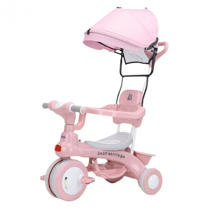 Tricicleta copii 3 in 1 cu maner parental, pedale,muzica, copertina si cos depozitare [3]