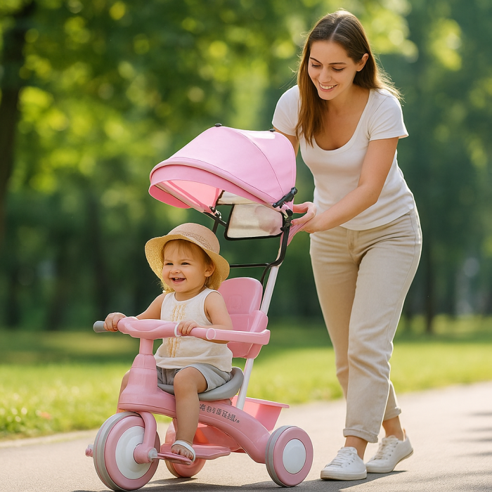 Tricicleta copii 3 in 1 cu maner parental, pedale,muzica, copertina si cos depozitare [2]
