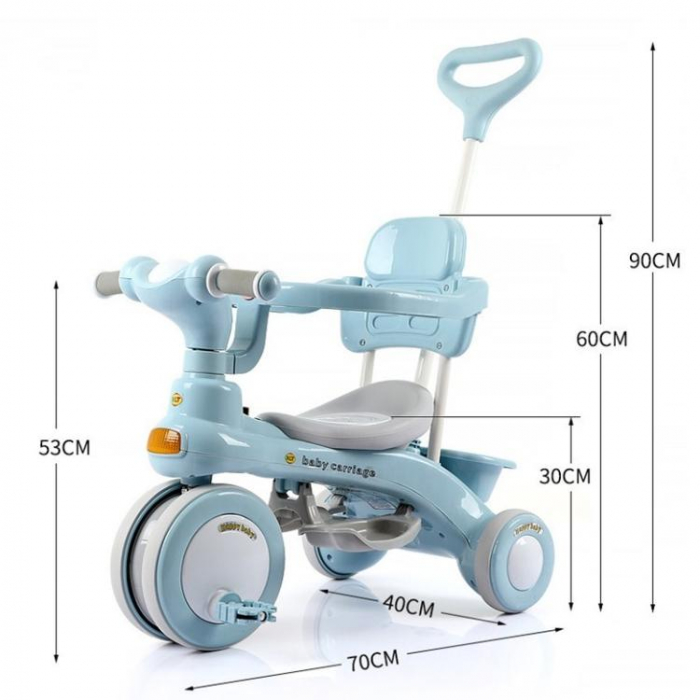 Tricicleta copii 3 in 1 cu maner parental, pedale,muzica, copertina si cos depozitare [9]