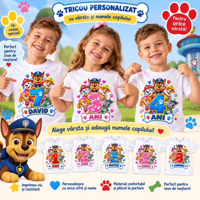 Tricou Copii Aniversar, Personalizat cu Paw Patrol [4]