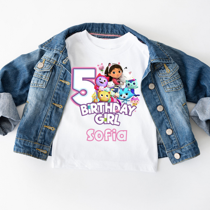 Tricou Copii Aniversar, Personalizat cu Cifra si Personajele Gabby's [1]