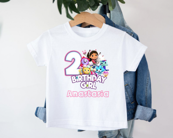 Tricou Copii Aniversar, Personalizat cu Cifra si Personajele Gabby's [2]