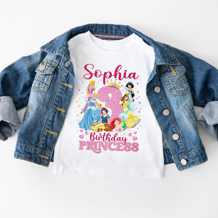 Tricou Copii Aniversar, Personalizat cu Cifra si Printese [1]