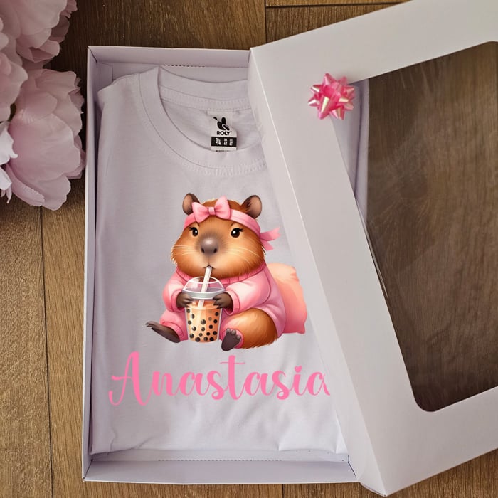 Tricou copii Capybara Bubble Tea, Personalizat cu nume [2]